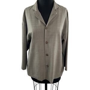 Vintage Eskandar Brown Jacket Cotton Collared Front-Button Drop Shoulder Size 0